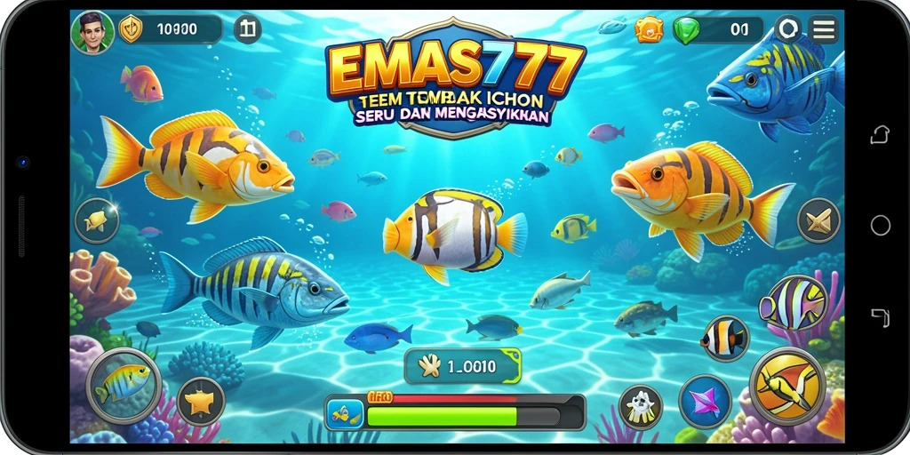 Gameplay seru EMAS777 saat berburu ikan.