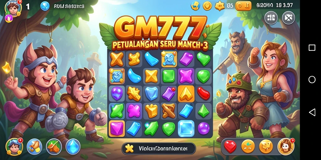 Screenshot menunjukkan gameplay seru game Match-3 GM777.