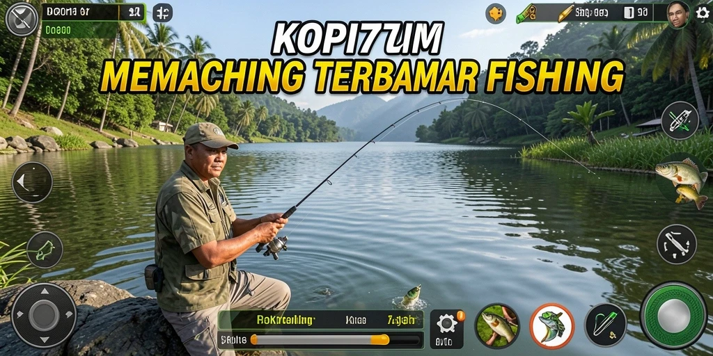 Screenshot gameplay KOPI77 menampilkan petualangan memancing yang mendebarkan.
